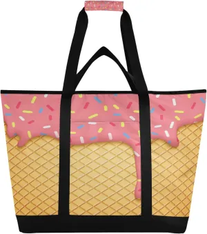 Ice Cream Cone Reusable Insulated Cooler Bag with Ice Pack Compartment - Large 47L Waterproof Thermal Grocery Tote for Picnic Beach Camping Lunch Storage
