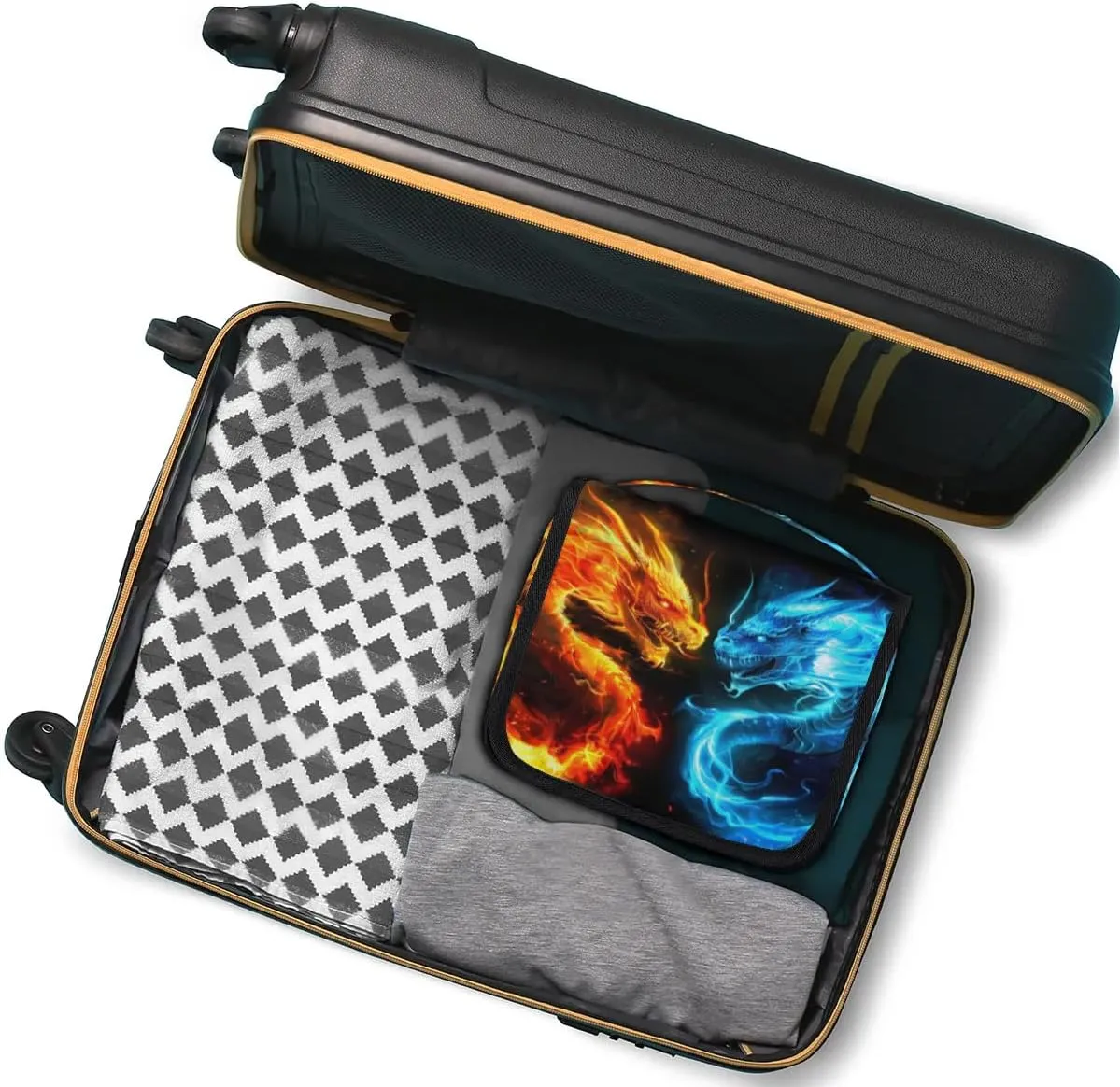Ice Fire Dragon Hanging Travel Toiletry Bag for Kids, Women Cosmetic Organizer Makeup Bag Pouch Men Shaving Dopp Kit Shower Bag With Sturdy Hook