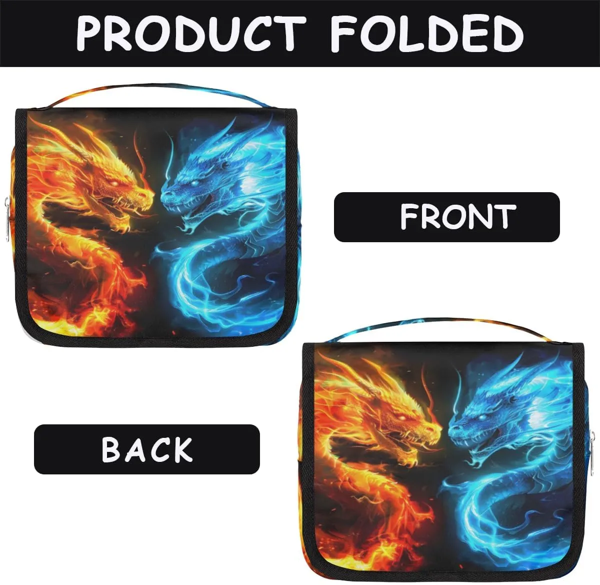 Ice Fire Dragon Hanging Travel Toiletry Bag for Kids, Women Cosmetic Organizer Makeup Bag Pouch Men Shaving Dopp Kit Shower Bag With Sturdy Hook