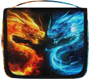 Ice Fire Dragon Hanging Travel Toiletry Bag for Kids, Women Cosmetic Organizer Makeup Bag Pouch Men Shaving Dopp Kit Shower Bag With Sturdy Hook