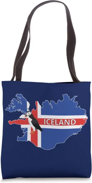 Icelandic Flag Map of Iceland Atlantic Puffin Bird Iceland Tote Bag