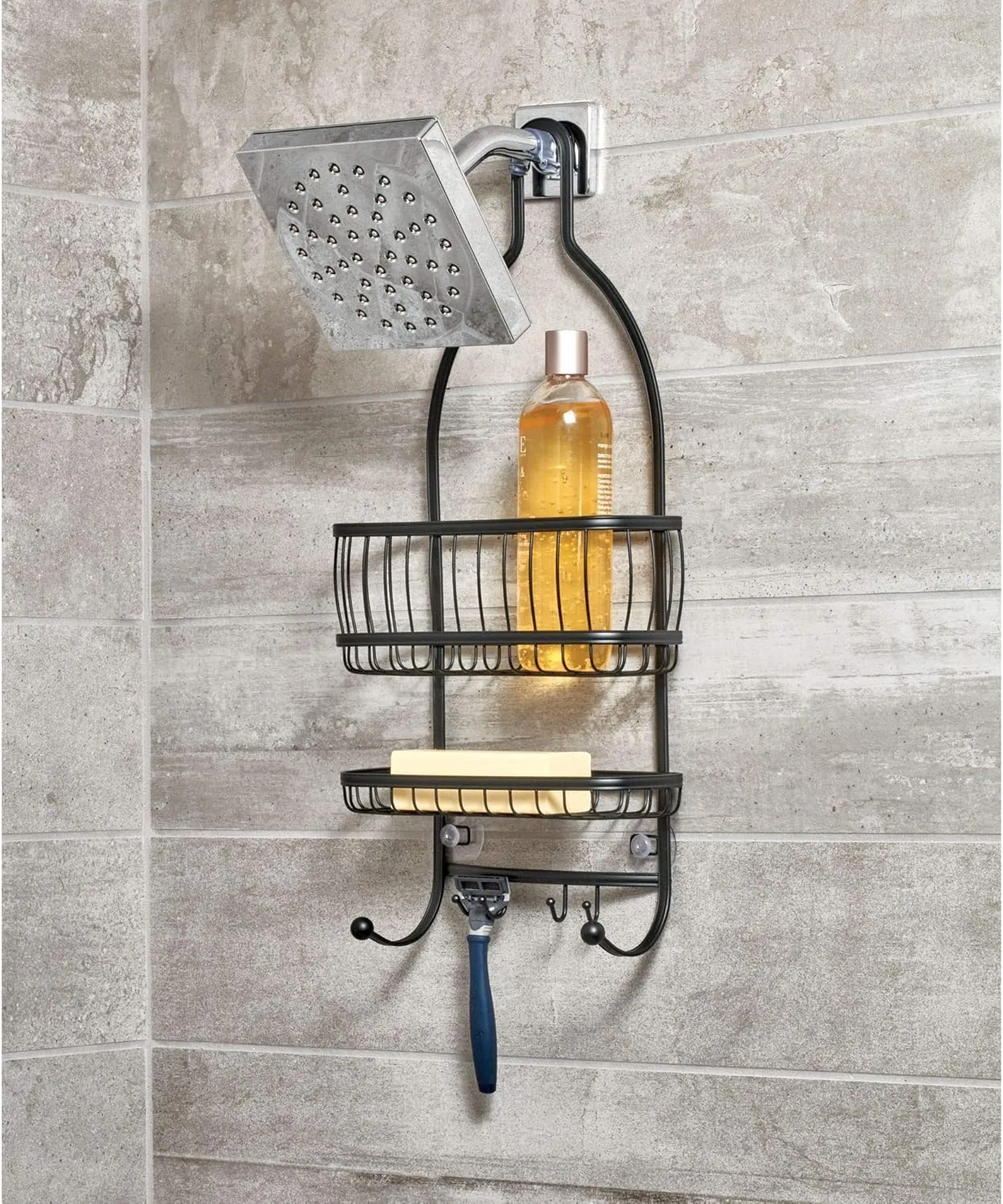 IDesign Metal Extra-Wide Hanging Shower Caddy and Bathroom Organizer for Shower Organization, The York Collection – 10" x 4" x 22", Matte Black