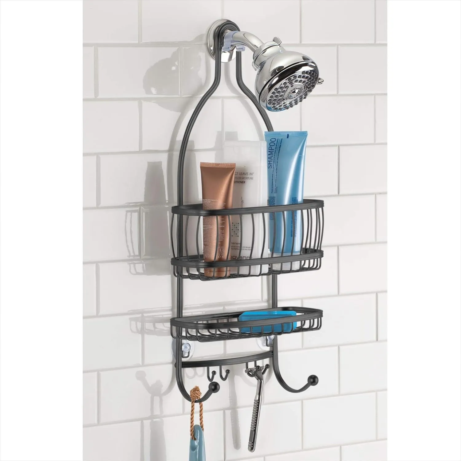 IDesign Metal Extra-Wide Hanging Shower Caddy and Bathroom Organizer for Shower Organization, The York Collection – 10" x 4" x 22", Matte Black