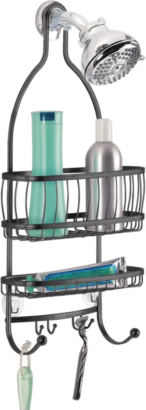 IDesign Metal Extra-Wide Hanging Shower Caddy and Bathroom Organizer for Shower Organization, The York Collection – 10" x 4" x 22", Matte Black