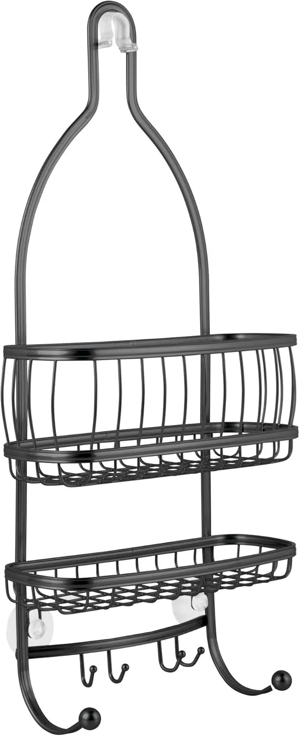 IDesign Metal Extra-Wide Hanging Shower Caddy and Bathroom Organizer for Shower Organization, The York Collection – 10" x 4" x 22", Matte Black