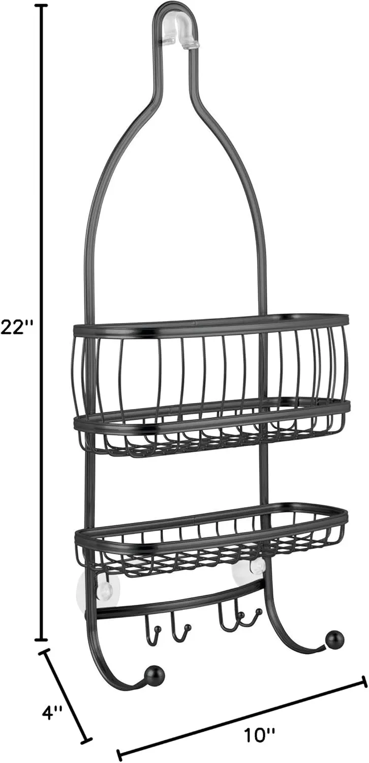 IDesign Metal Extra-Wide Hanging Shower Caddy and Bathroom Organizer for Shower Organization, The York Collection – 10" x 4" x 22", Matte Black