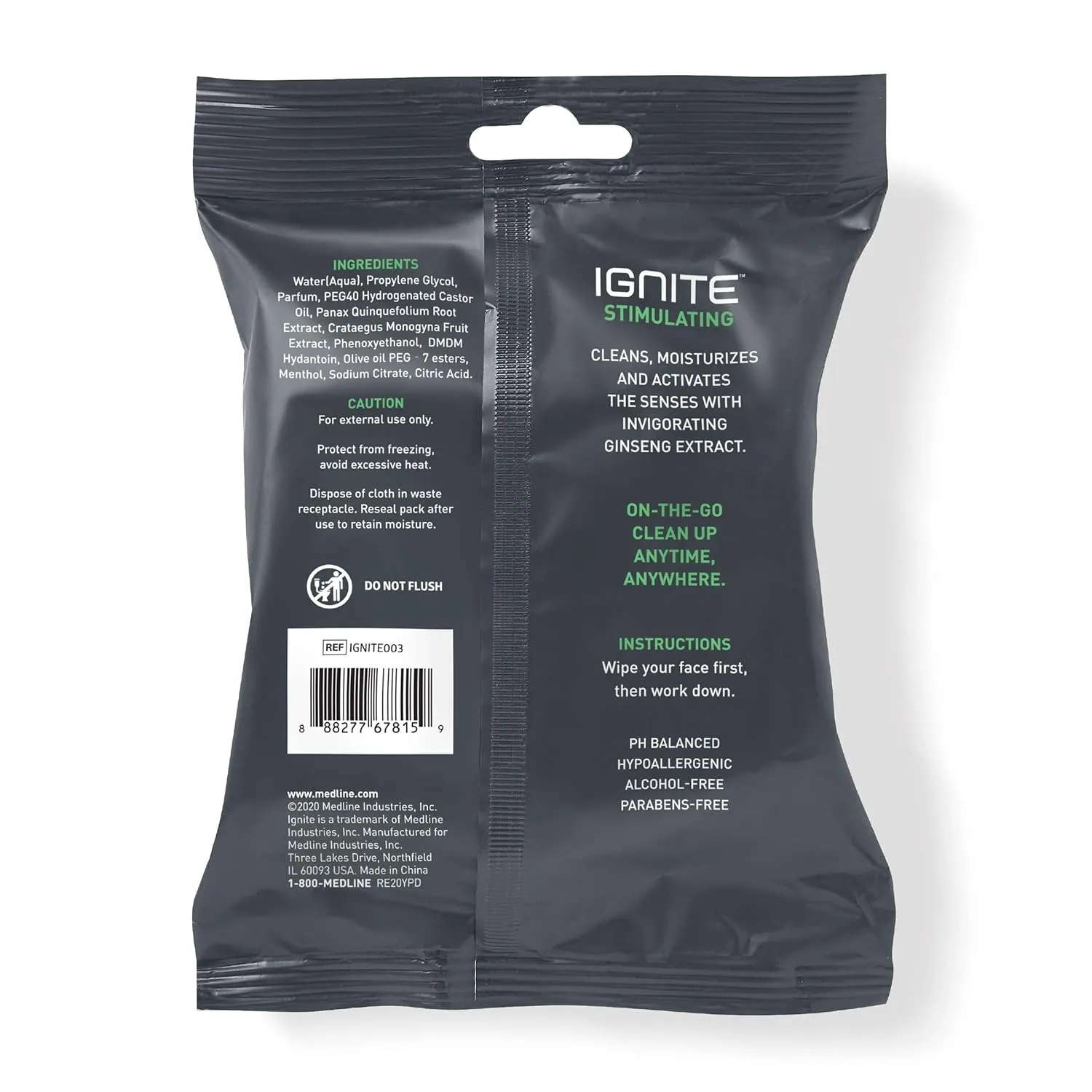 Ignite Mens Body Wet Wipes, Extra Thick 8" x 8" Shower Wipes, Stimulating Scent, 10 Count (Pack of 5)