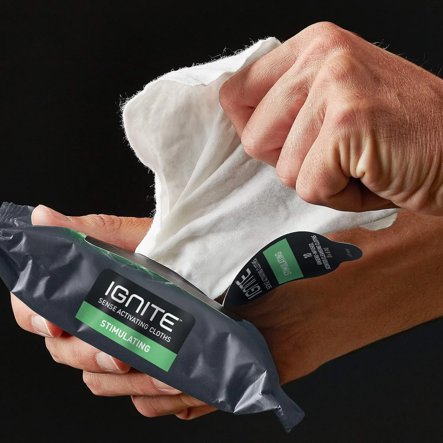 Ignite Mens Body Wet Wipes, Extra Thick 8" x 8" Shower Wipes, Stimulating Scent, 10 Count (Pack of 5)