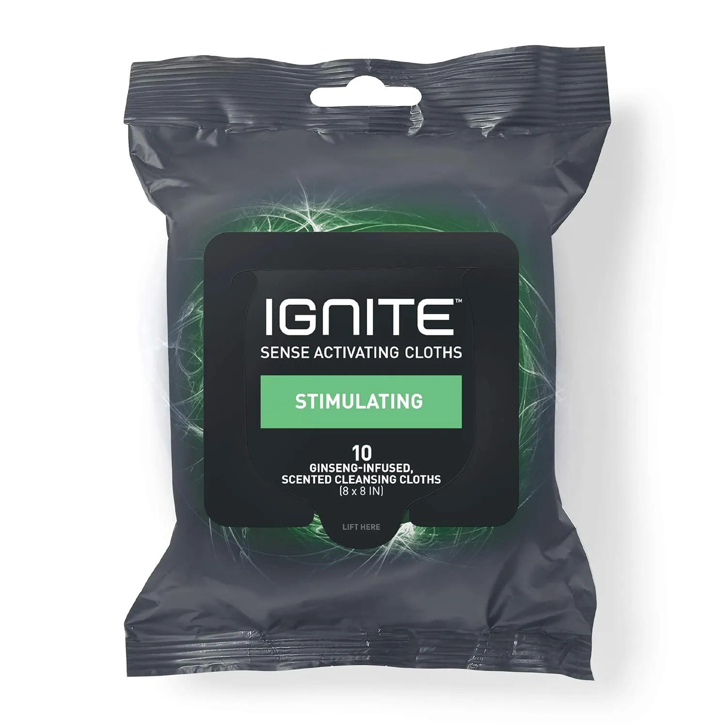 Ignite Mens Body Wet Wipes, Extra Thick 8" x 8" Shower Wipes, Stimulating Scent, 10 Count (Pack of 5)