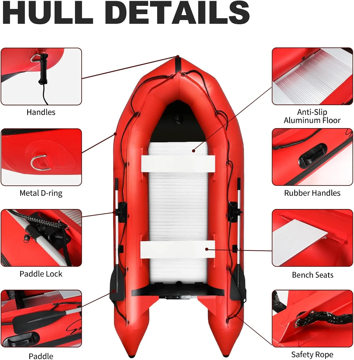 Inflatable Dinghy Boat 7 Person, EXOCET, PVC Composite, Aluminum Floor and Aluminum Transom, V-Shaped Hull, 4 Air Chambers, Quick Inflation, Inflatable Boat for Adults