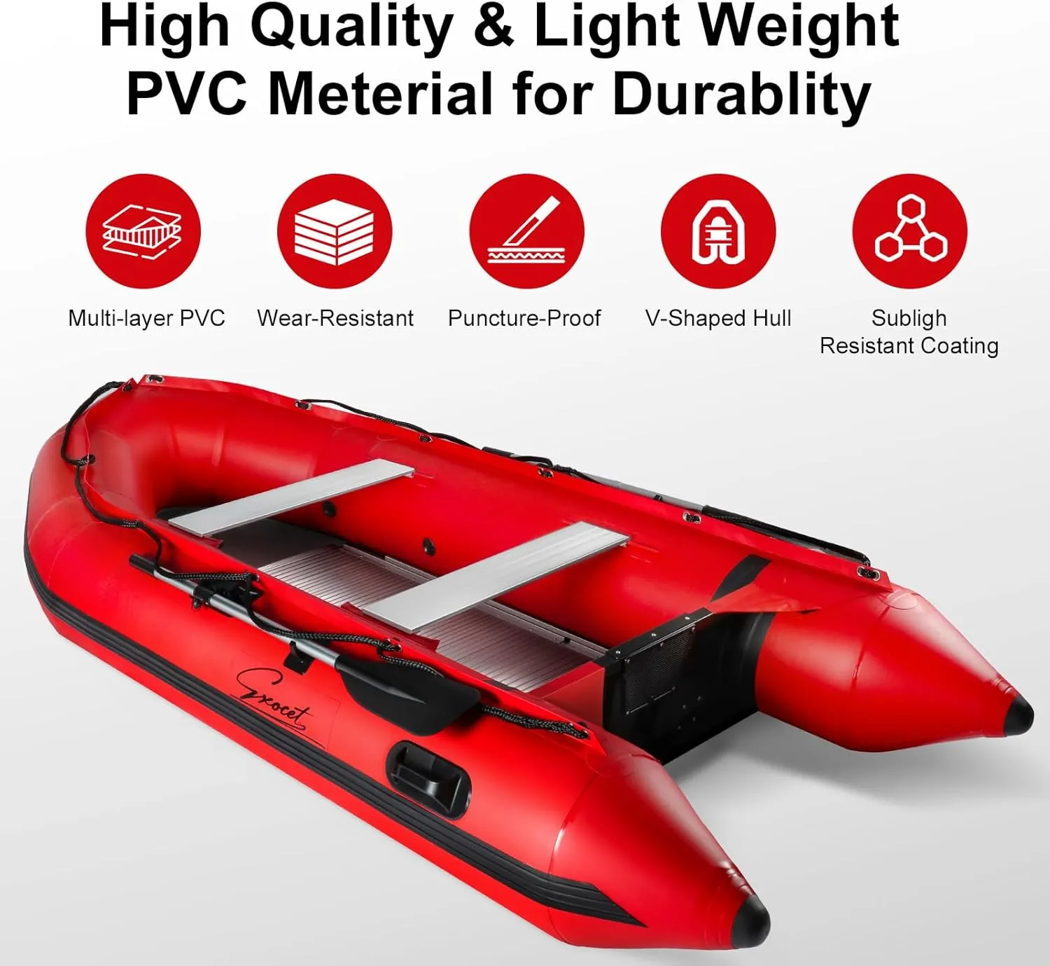 Inflatable Dinghy Boat 7 Person, EXOCET, PVC Composite, Aluminum Floor and Aluminum Transom, V-Shaped Hull, 4 Air Chambers, Quick Inflation, Inflatable Boat for Adults