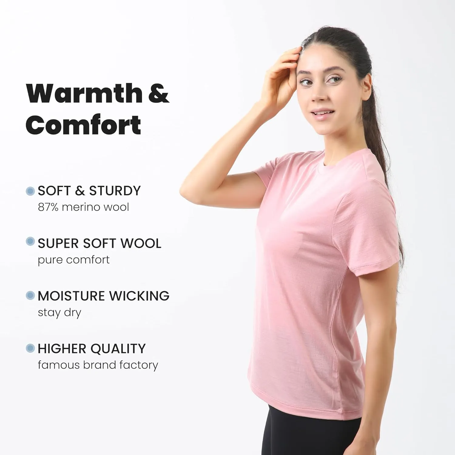 innotree Merino Wool T Shirts Women, Odor-Resistant Crew Neck Tops Short Sleeve Base Layer for Outdoor Travel Hiking T Shirts