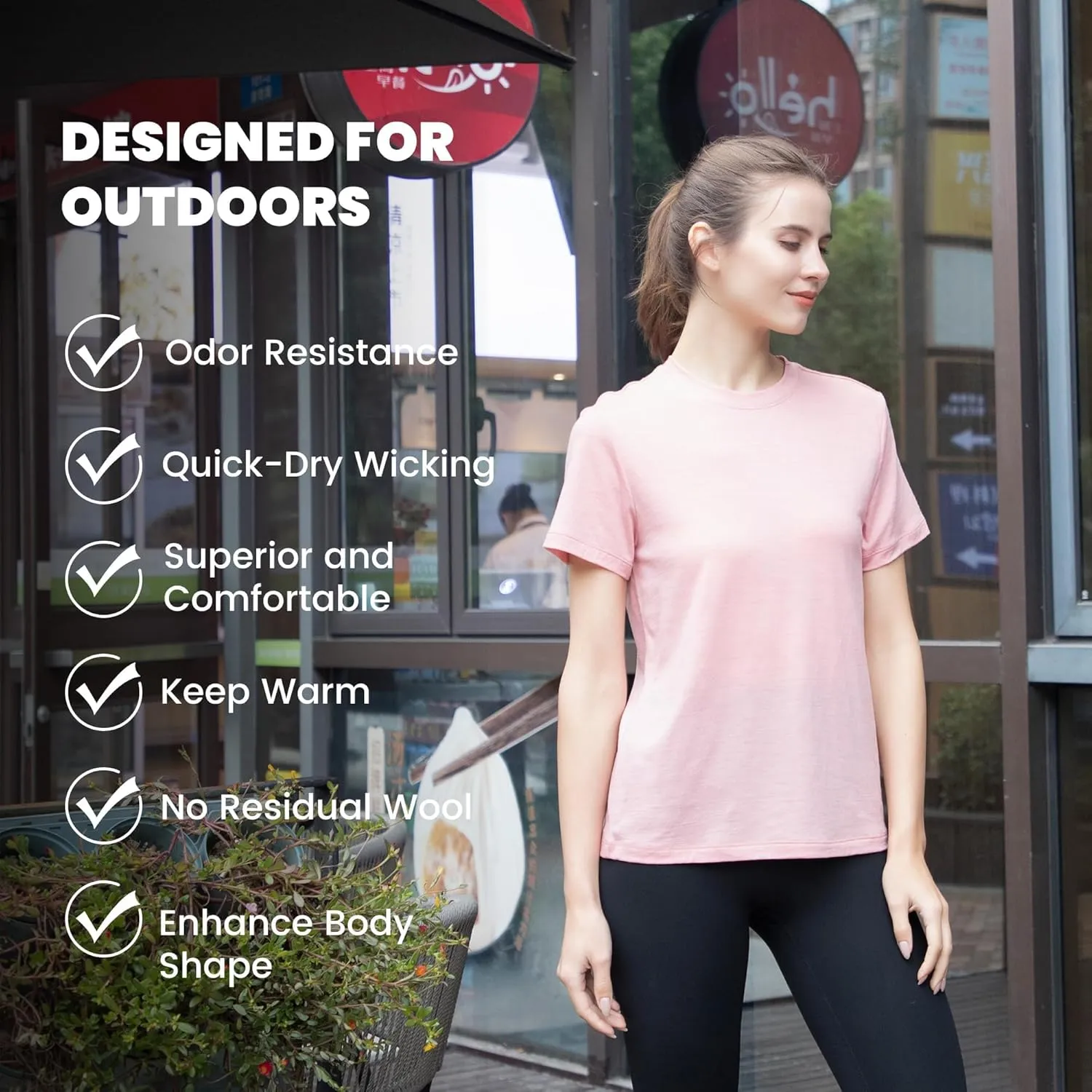 innotree Merino Wool T Shirts Women, Odor-Resistant Crew Neck Tops Short Sleeve Base Layer for Outdoor Travel Hiking T Shirts