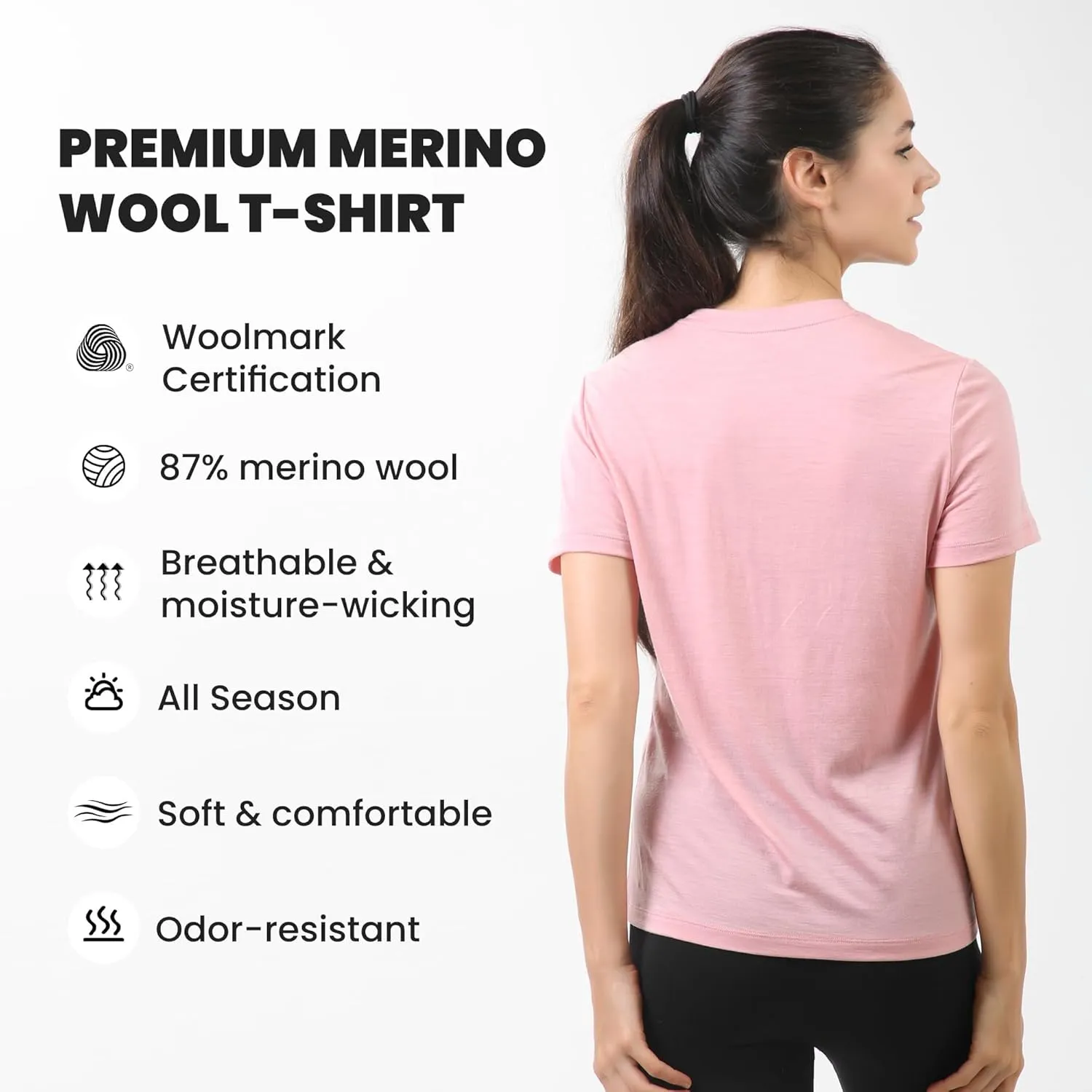 innotree Merino Wool T Shirts Women, Odor-Resistant Crew Neck Tops Short Sleeve Base Layer for Outdoor Travel Hiking T Shirts