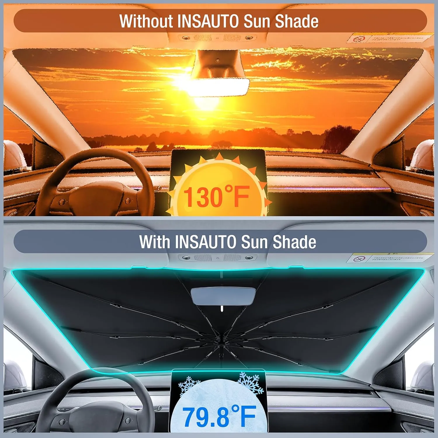 INSAUTO Windshield Sun Shade Umbrella for Subaru Forester 2019-2025, Foldable Front Windshield Sunshade with Storage Bag, Block Out UV Rays & Heat, Keep Car Cool