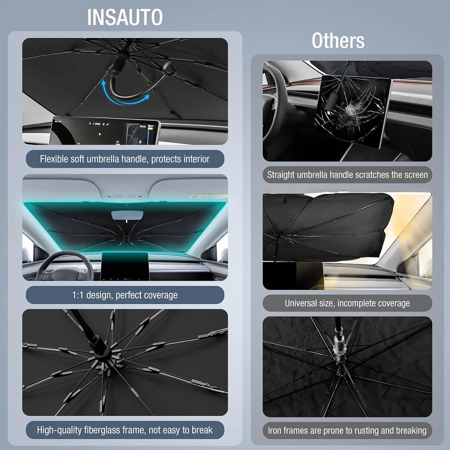 INSAUTO Windshield Sun Shade Umbrella for Subaru Forester 2019-2025, Foldable Front Windshield Sunshade with Storage Bag, Block Out UV Rays & Heat, Keep Car Cool