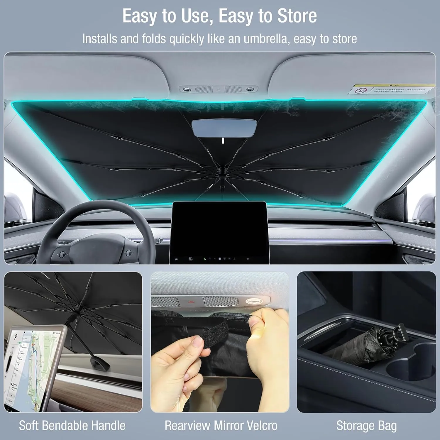INSAUTO Windshield Sun Shade Umbrella for Subaru Forester 2019-2025, Foldable Front Windshield Sunshade with Storage Bag, Block Out UV Rays & Heat, Keep Car Cool