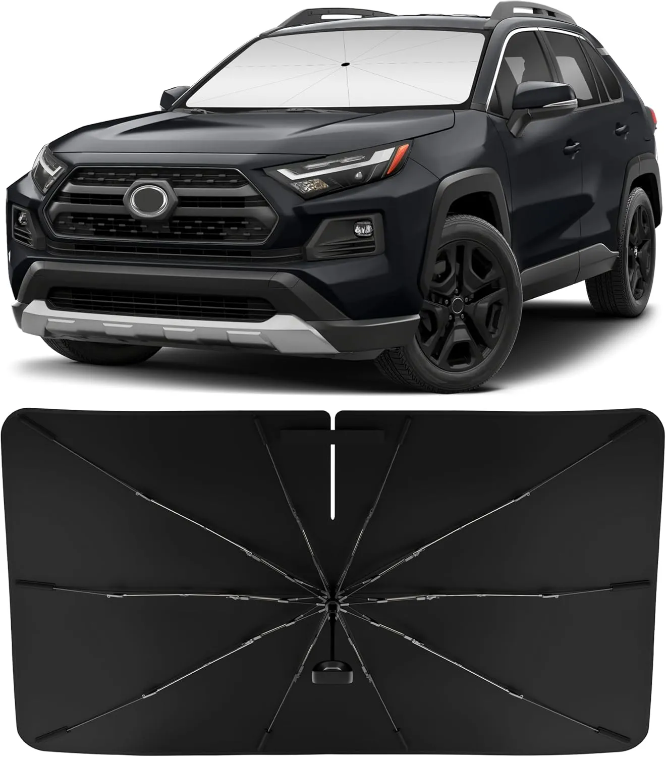 INSAUTO Windshield Sun Shade Umbrella for Toyota RAV4 2019-2025, Foldable Front Windshield Sunshade with Storage Bag, Block Out UV Rays & Heat, Keep Car Cool