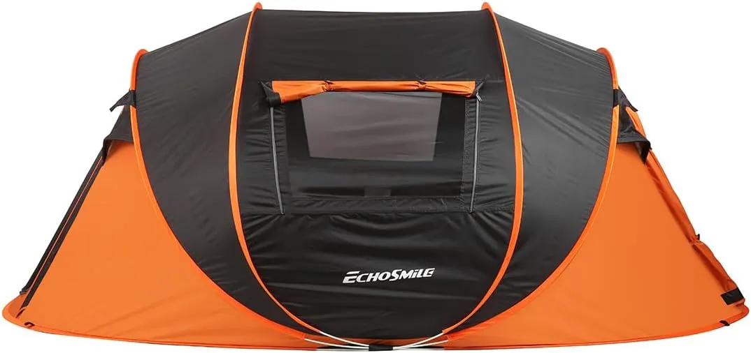 Instant Up Camping Boat Tent for 5-8 People, Quick Setup, Spacious Design, Black and Orange