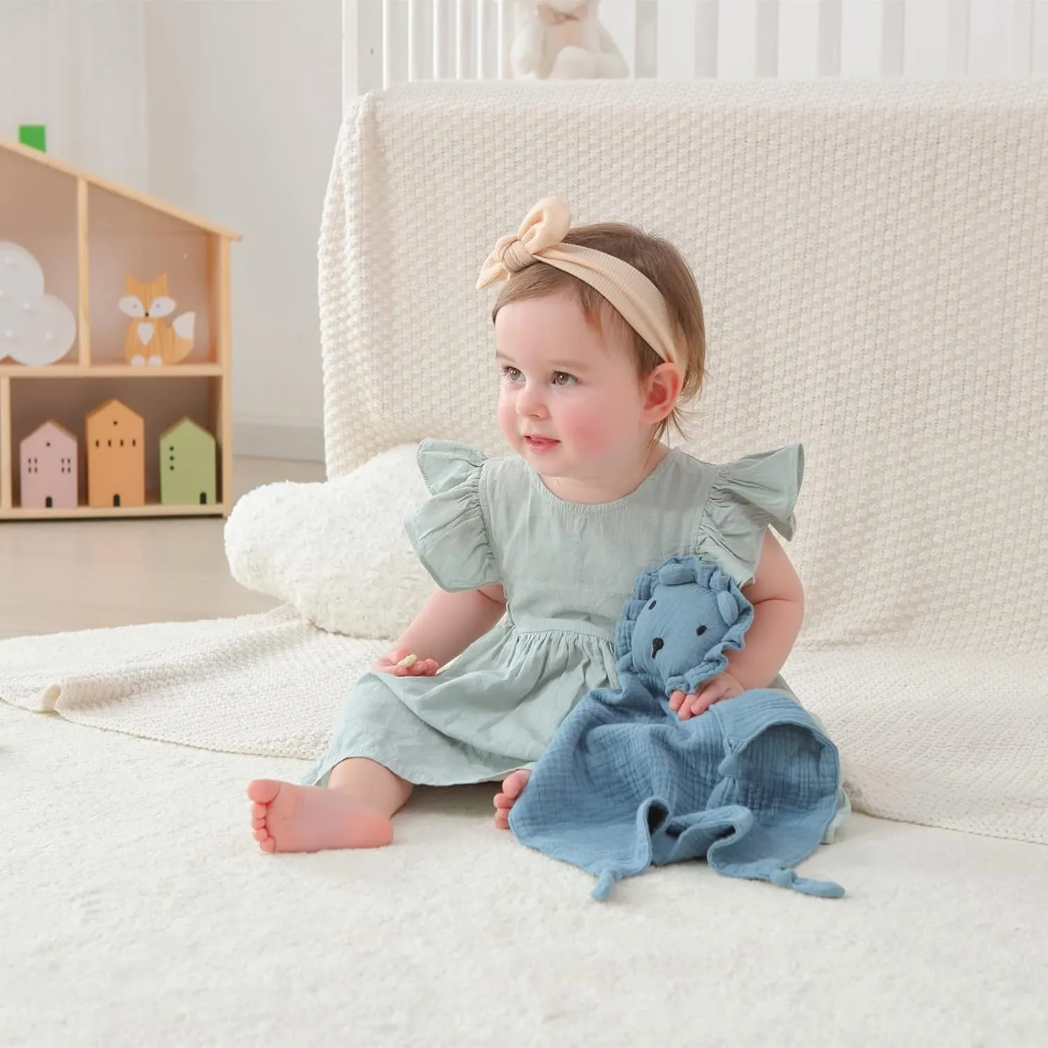insular Lovey Blanket for Boys and Girls, Organic Cotton Muslin Security Blanket for Babies, Soft Breathable Lovie Soothing Towel for Newborn and Infant, 2 Pcs Set, Blue&Gray