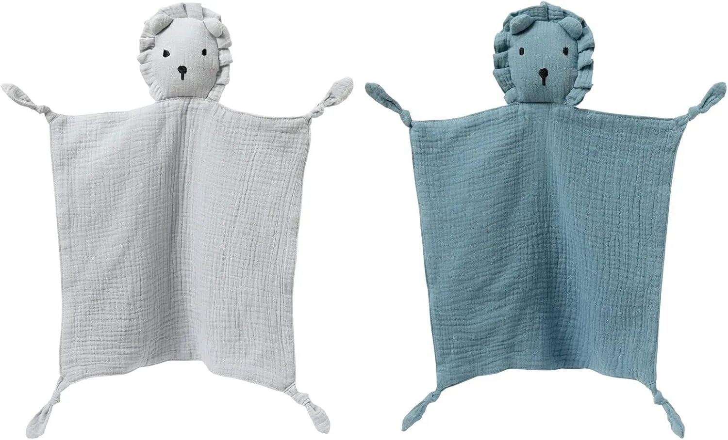 insular Lovey Blanket for Boys and Girls, Organic Cotton Muslin Security Blanket for Babies, Soft Breathable Lovie Soothing Towel for Newborn and Infant, 2 Pcs Set, Blue&Gray