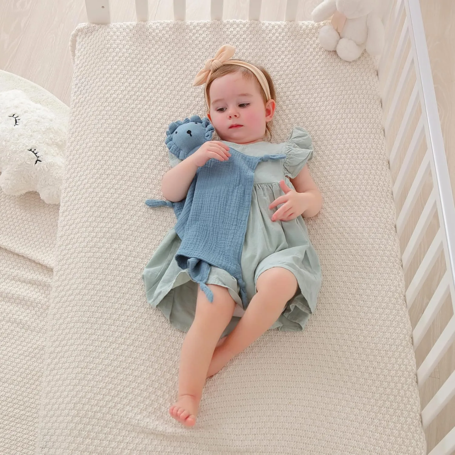 insular Lovey Blanket for Boys and Girls, Organic Cotton Muslin Security Blanket for Babies, Soft Breathable Lovie Soothing Towel for Newborn and Infant, 2 Pcs Set, Blue&Gray