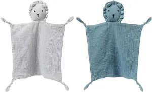 insular Lovey Blanket for Boys and Girls, Organic Cotton Muslin Security Blanket for Babies, Soft Breathable Lovie Soothing Towel for Newborn and Infant, 2 Pcs Set, Blue&Gray