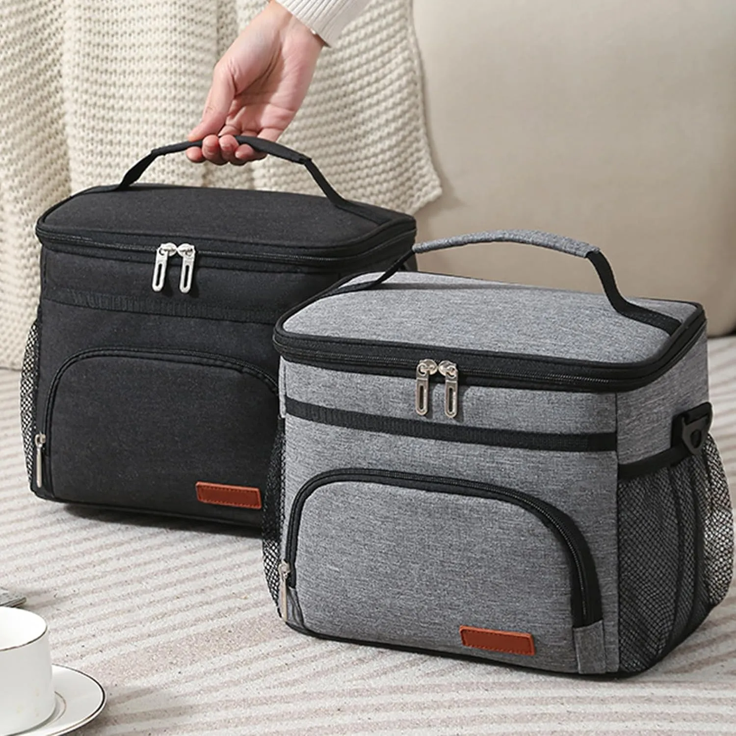 Insulated Lunch Bag for Women/Men, Leakproof Lunch Cooler Bag with Adjustable Shoulder Strap, 4 Pockets, Ideal for Work, Picnic, Travel, School - Medium, Navy Blue, 9.4"x 6.6"x 7.8", 8.2L