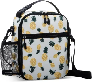 Insulated Lunch Bag with Cross Body Strap Pineapple Print Compact Cooler Bag Water-Resistant Thermal Crossbody Tote
