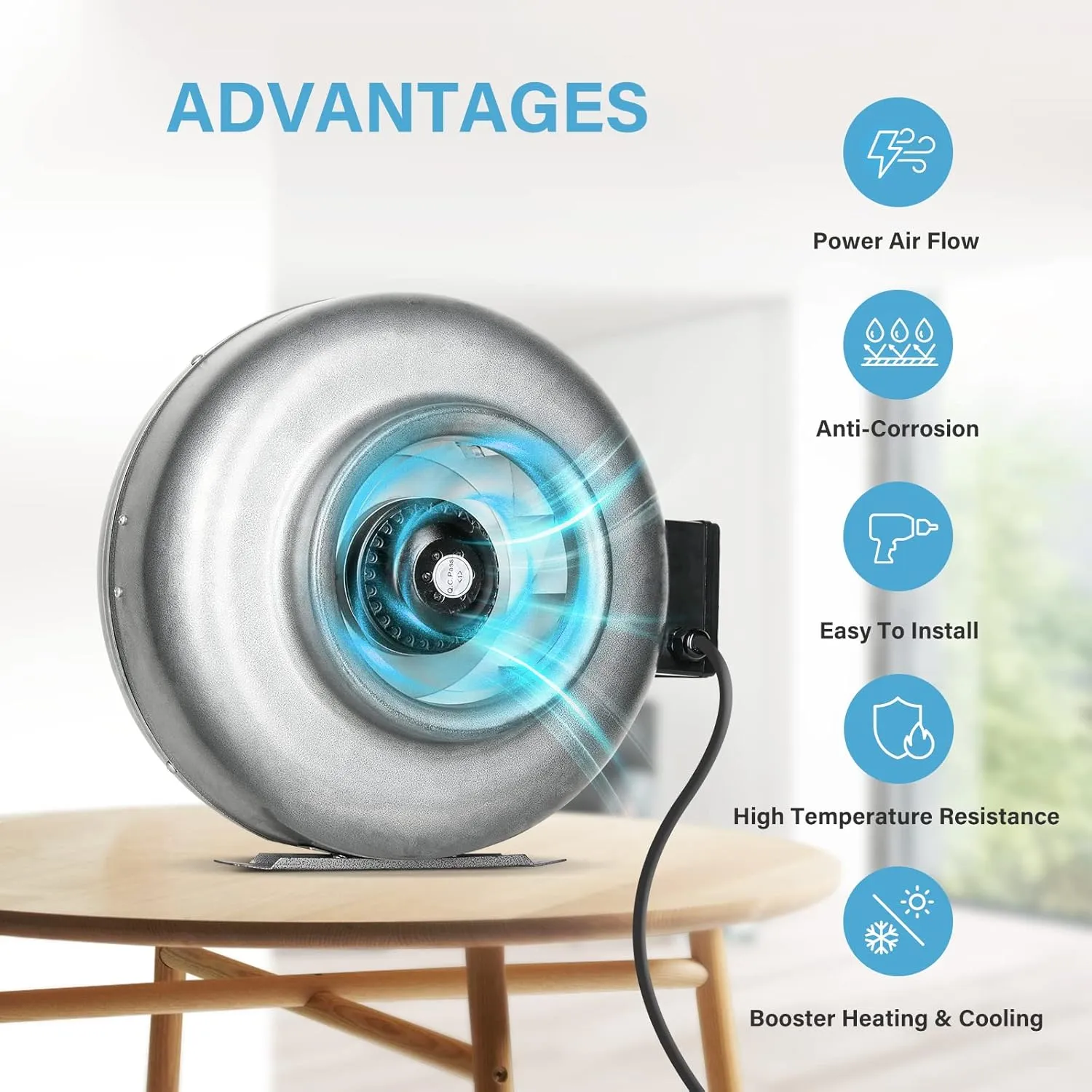 iPower 8 Inch 750 CFM Inline Duct Ventilation HVAC Exhaust Blower for Grow Tent, Grounded Power Cord, 8" Fan