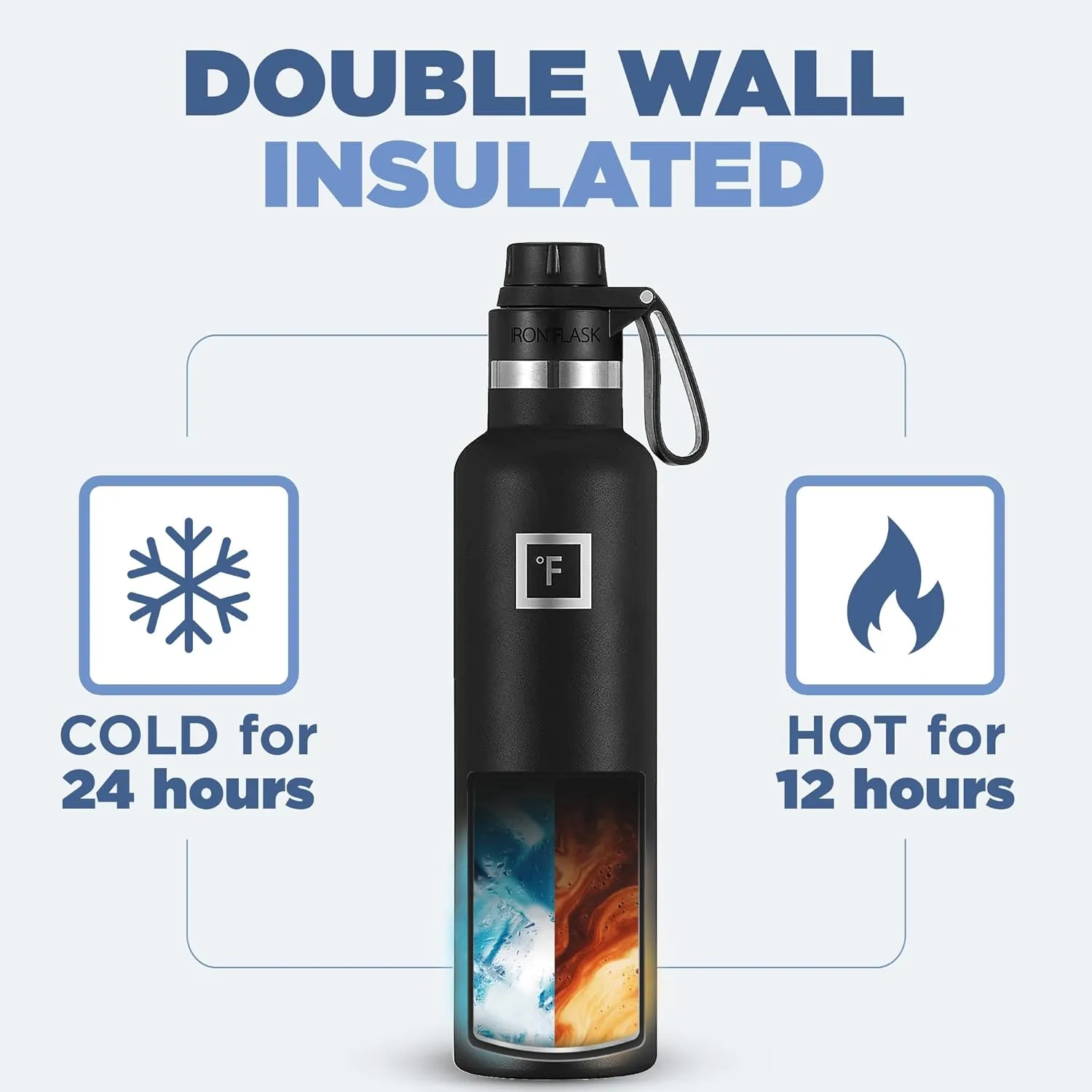 IRON °FLASK Camping & Hiking Hydration Canteens - 3 Lids (Narrow Spout Lid) Leak Proof Vacuum Insulated Stainless Steel - Hot & Cold Double Walled Sports Water Bottle - Cashmere Cream, 24 Oz