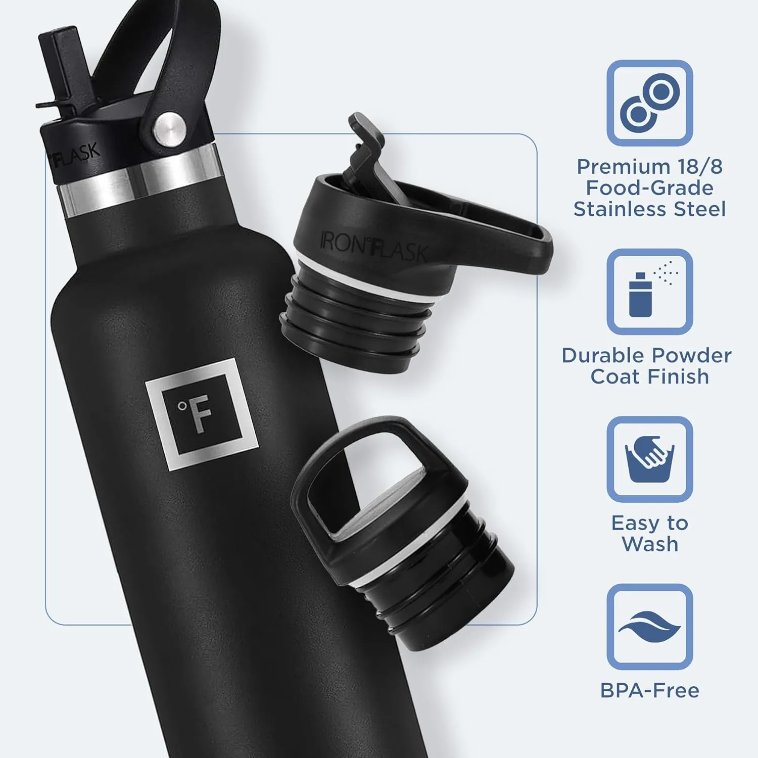 IRON °FLASK Camping & Hiking Hydration Canteens - 3 Lids (Narrow Straw Lid) Leak Proof Vacuum Insulated Stainless Steel - Hot & Cold Double Walled Sports Water Bottle - Dark Rainbow, 24Oz
