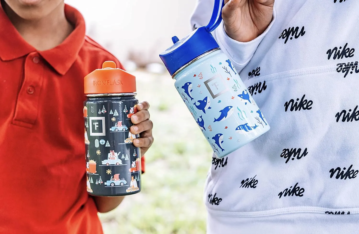 IRON °FLASK Kids Water Bottle - Straw Lid, 20 Name Stickers, Vacuum Insulated Stainless Steel, Double Walled Tumbler Travel Cup, Thermos Mug - Monsters Crew, 10 Oz