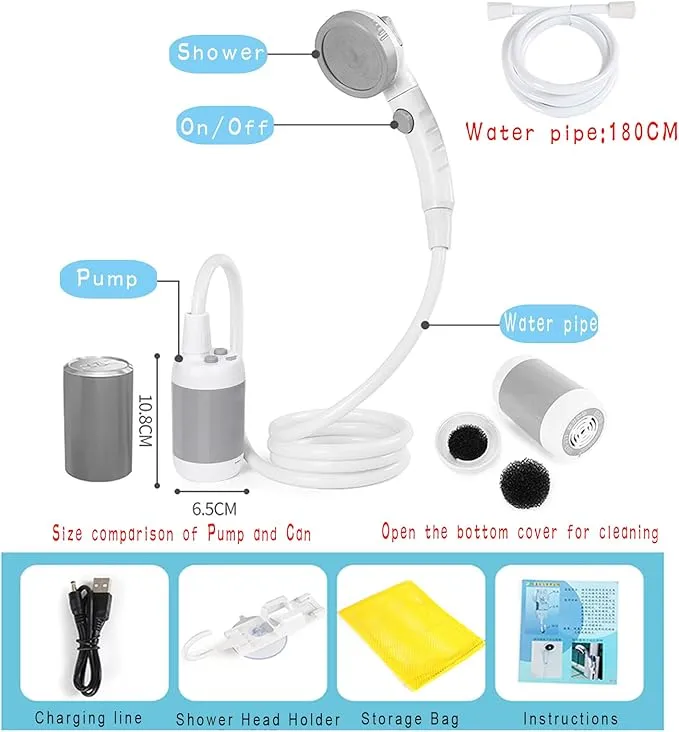 Iron Hammer Portable Shower Electric Shower Camping Shower Built-in 5000mAh Large Capacity Rechargeable Battery-Powered Shower for Indoor or Outdoor Showering Car Washing Pet Bathing
