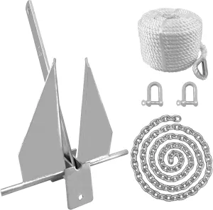 ISURE MARINE Boat Fluke Style Anchor Kit 13 lb Galvanized Steel Includes Anchor, Rope, Chain, and Shackles