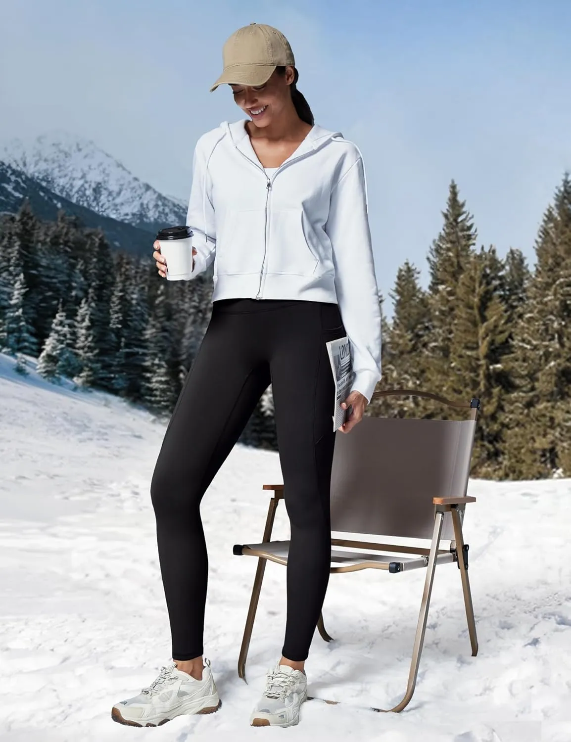 IUGA Women's Fleece Lined Leggings with Pockets Winter Warm Thermal Leggings for Women High Waisted Yoga Pants