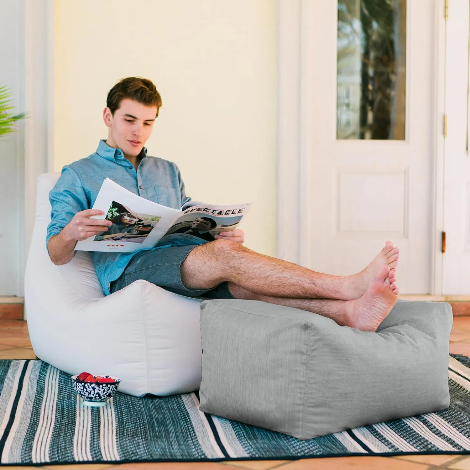 Jaxx Leon Outdoor Bean Bag Ottoman, Granite