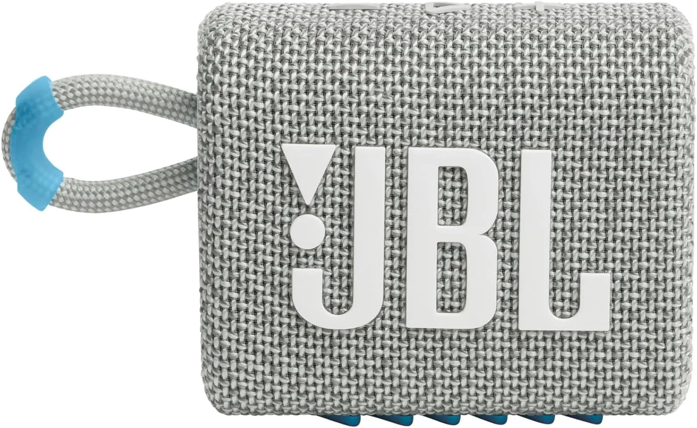 JBL Go 3 Eco - Portable Mini Bluetooth Speaker, big audio and punchy bass, IP67 waterproof and dustproof, 5 hours of playtime, Made in part with recycled materials (Eco White)