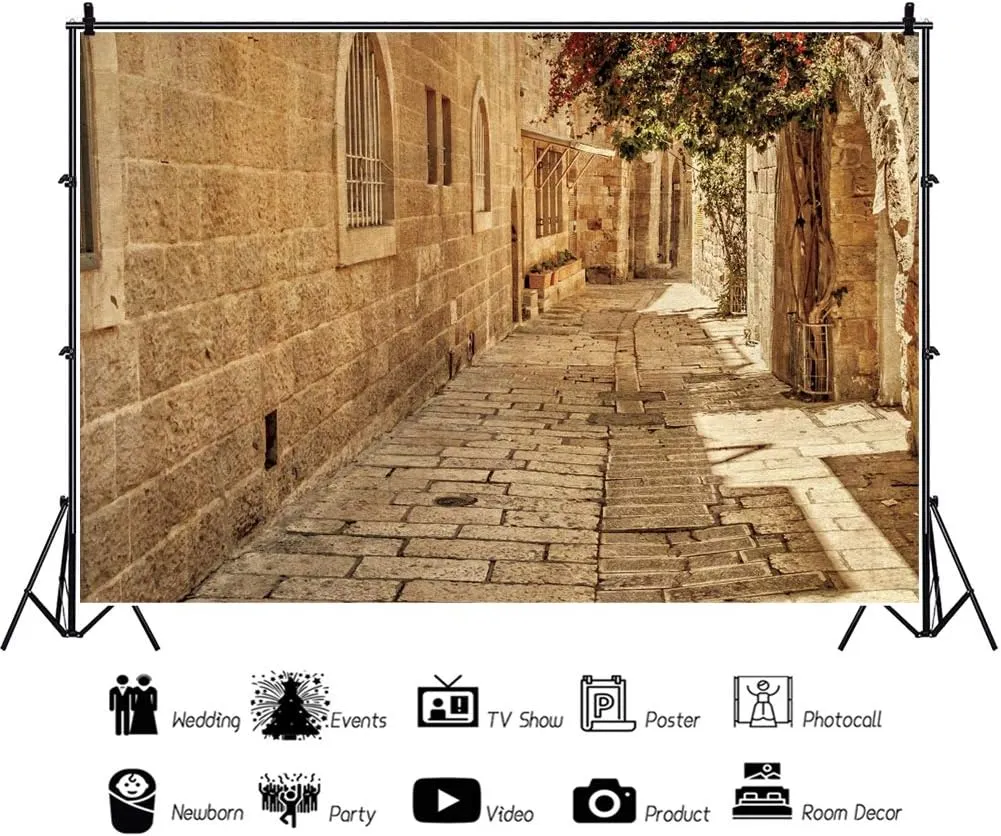 Jerusalem Street Backdrop Ancient Stone Wall Background Old Town Street Background Israel Street Backdrop Baby Shower Wedding Background Town Travel Party Background Studio Props 10x8ft