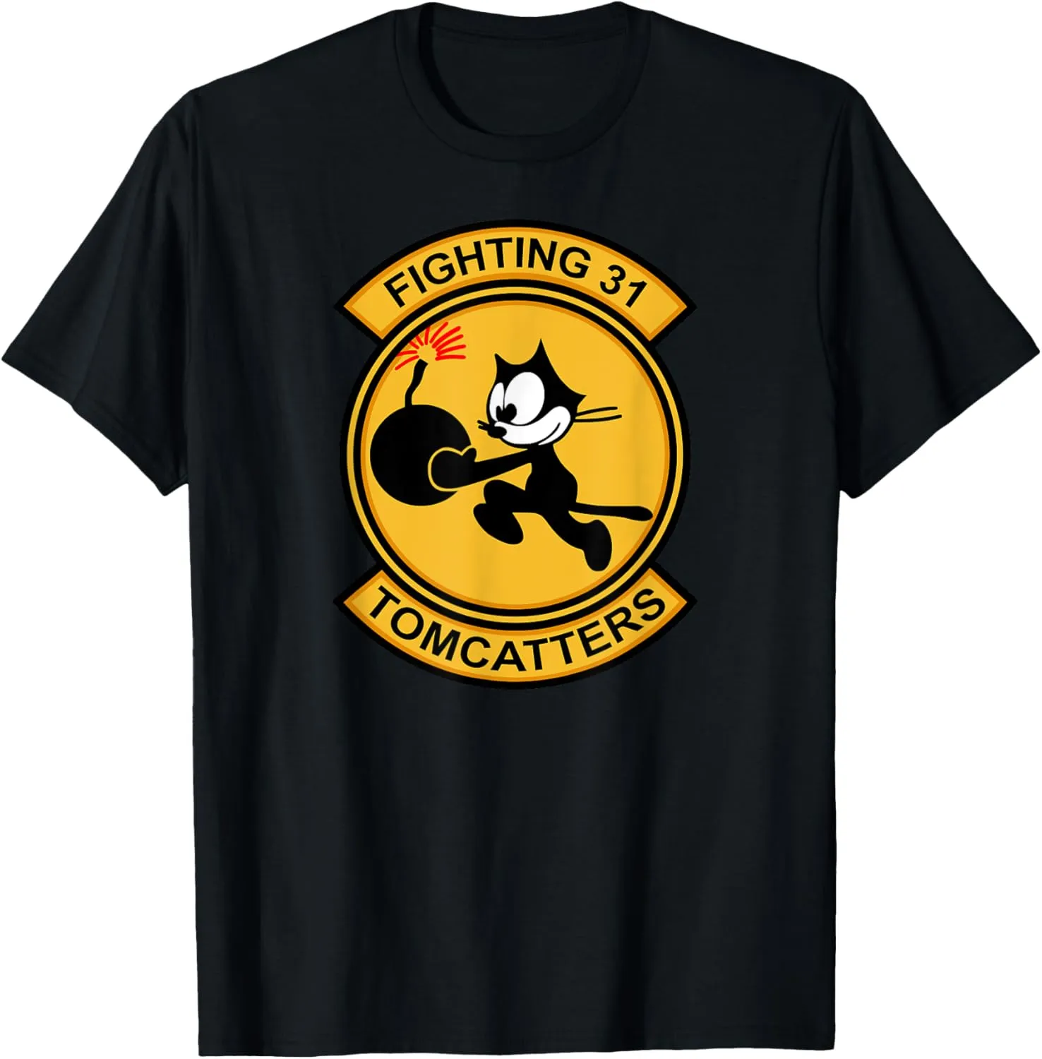 Jet Fighter & Navy Fighter Squadron Gifts VF-31 Tomcatters T-Shirt - Adults Unisex Black Cartoon Modern Casual Short Sleeve T-Shirt - Small