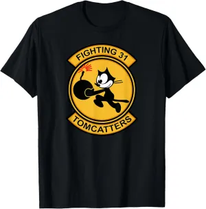 Jet Fighter & Navy Fighter Squadron Gifts VF-31 Tomcatters T-Shirt - Adults Unisex Black Cartoon Modern Casual Short Sleeve T-Shirt - Small