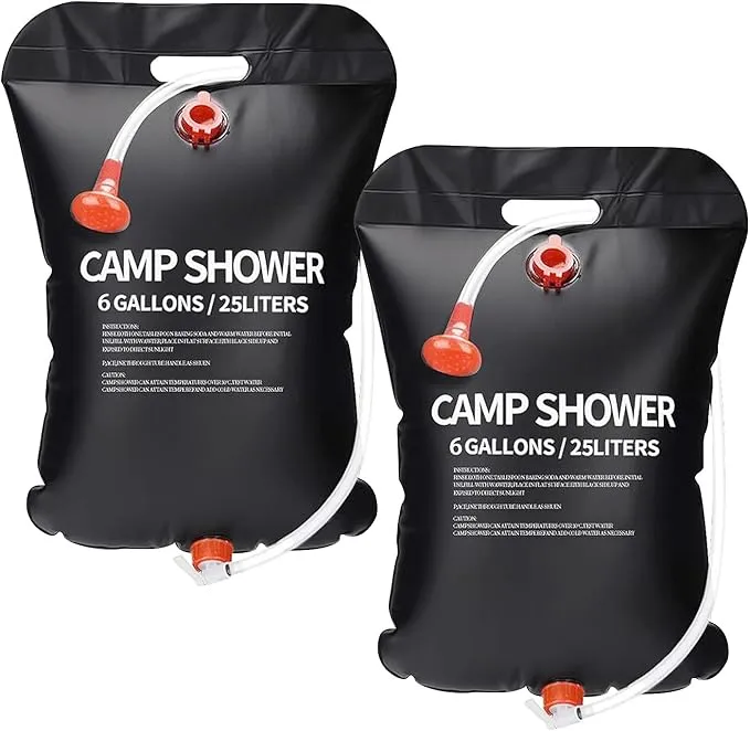 JIURUN 2 Pack Solar Shower Bag 6 Gallons/25L Portable Camping Shower Bag with Removable Hose and On-Off Switchable Shower Head,Camping Accessories for Camping Beach Swimming Outdoor Traveling Hiking