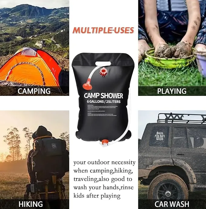 JIURUN 2 Pack Solar Shower Bag 6 Gallons/25L Portable Camping Shower Bag with Removable Hose and On-Off Switchable Shower Head,Camping Accessories for Camping Beach Swimming Outdoor Traveling Hiking