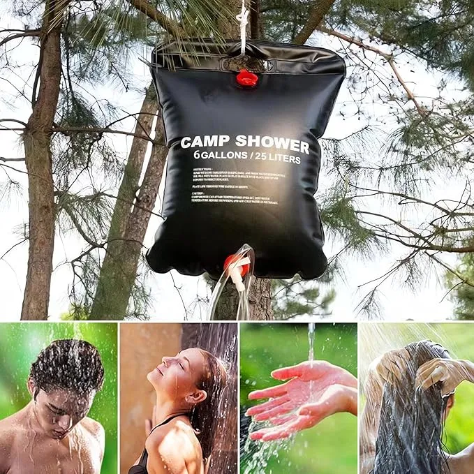 JIURUN 2 Pack Solar Shower Bag 6 Gallons/25L Portable Camping Shower Bag with Removable Hose and On-Off Switchable Shower Head,Camping Accessories for Camping Beach Swimming Outdoor Traveling Hiking
