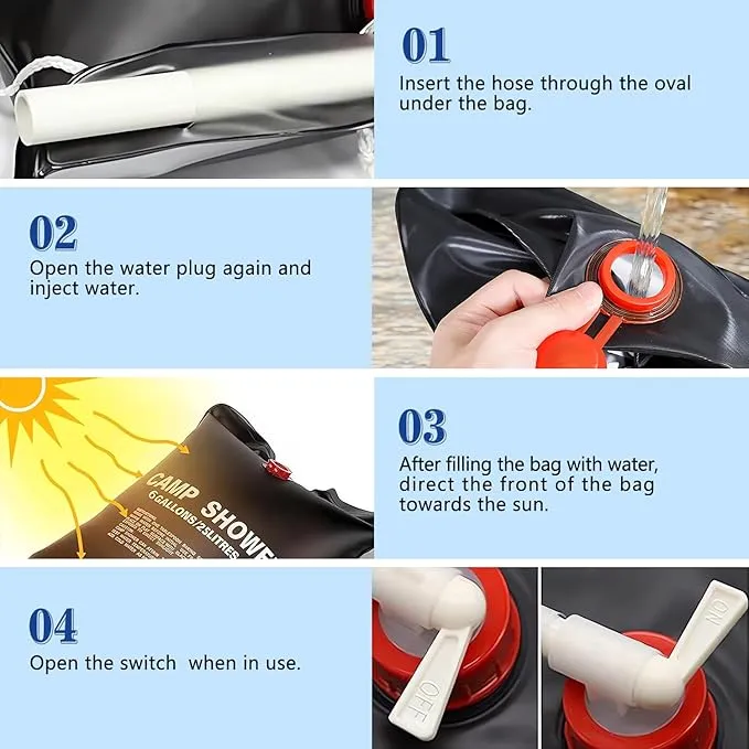JIURUN 2 Pack Solar Shower Bag 6 Gallons/25L Portable Camping Shower Bag with Removable Hose and On-Off Switchable Shower Head,Camping Accessories for Camping Beach Swimming Outdoor Traveling Hiking