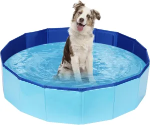 JLD PVC Pet Swimming Pool Portable Bathtub Collapsible Water Pond Pool Foldable Dogs Bathing Tub Garden Pool Cat Puppy Shower Spa Kiddie Pool for Kiddies Pets to Swim and Bath (31.4inch x 7.8inch)
