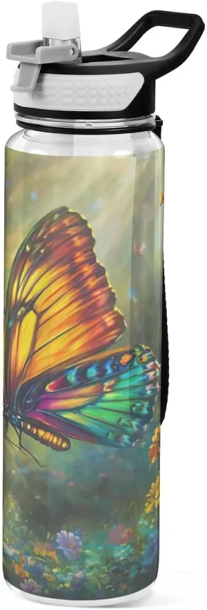 Joisal Colorful Butterfly Water Bottle 32oz Leakproof Water Bottle for Men for Outdoor Sports