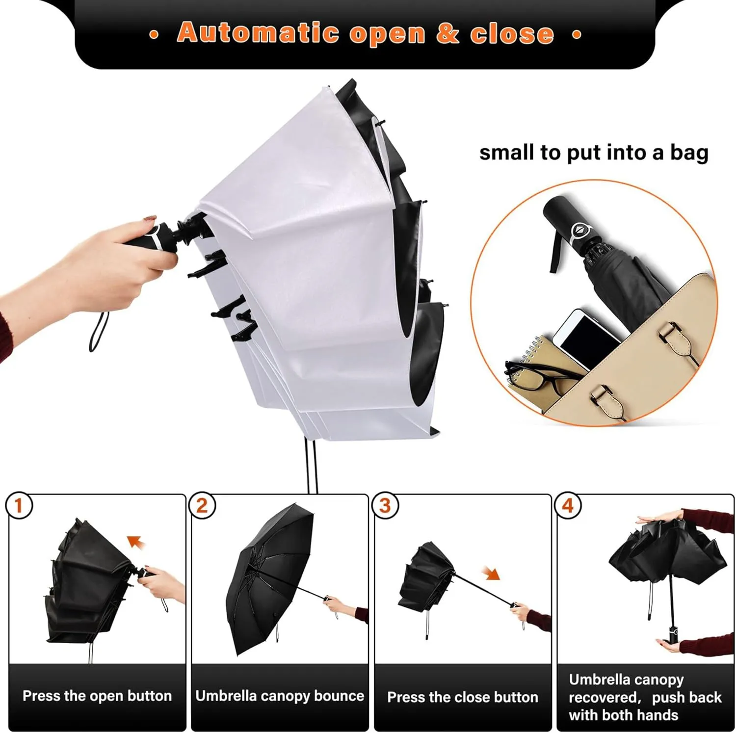 Joisal Violet Slate Blue Gradient Travel Umbrella Windproof Travel Black Uv Protection Umbrella Portable Umbrella Automatic Open and Close for Rain and Sun