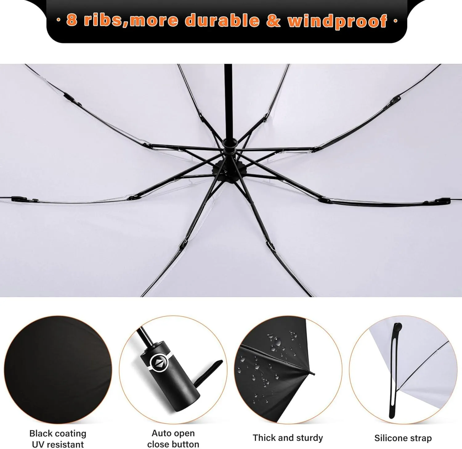 Joisal Violet Slate Blue Gradient Travel Umbrella Windproof Travel Black Uv Protection Umbrella Portable Umbrella Automatic Open and Close for Rain and Sun