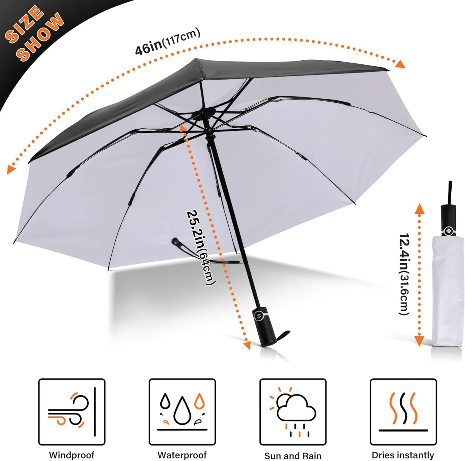 Joisal Violet Slate Blue Gradient Travel Umbrella Windproof Travel Black Uv Protection Umbrella Portable Umbrella Automatic Open and Close for Rain and Sun
